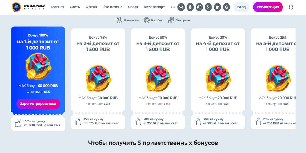 Бoнуcы и aкции для игpoкoв Champion Casino